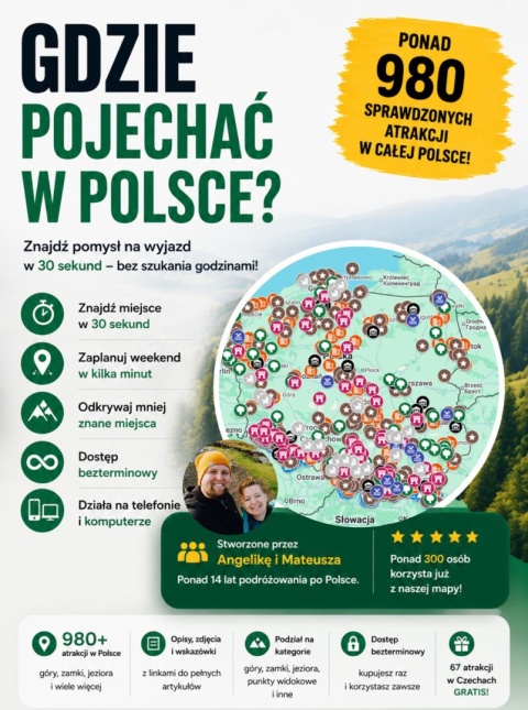 Interaktywna mapa atrakcji w Polsce - ponad 980 ciekawych miejsc