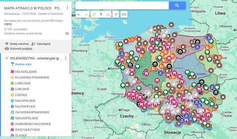 Interaktywna mapa atrakcji w Polsce - ponad 980 ciekawych miejsc