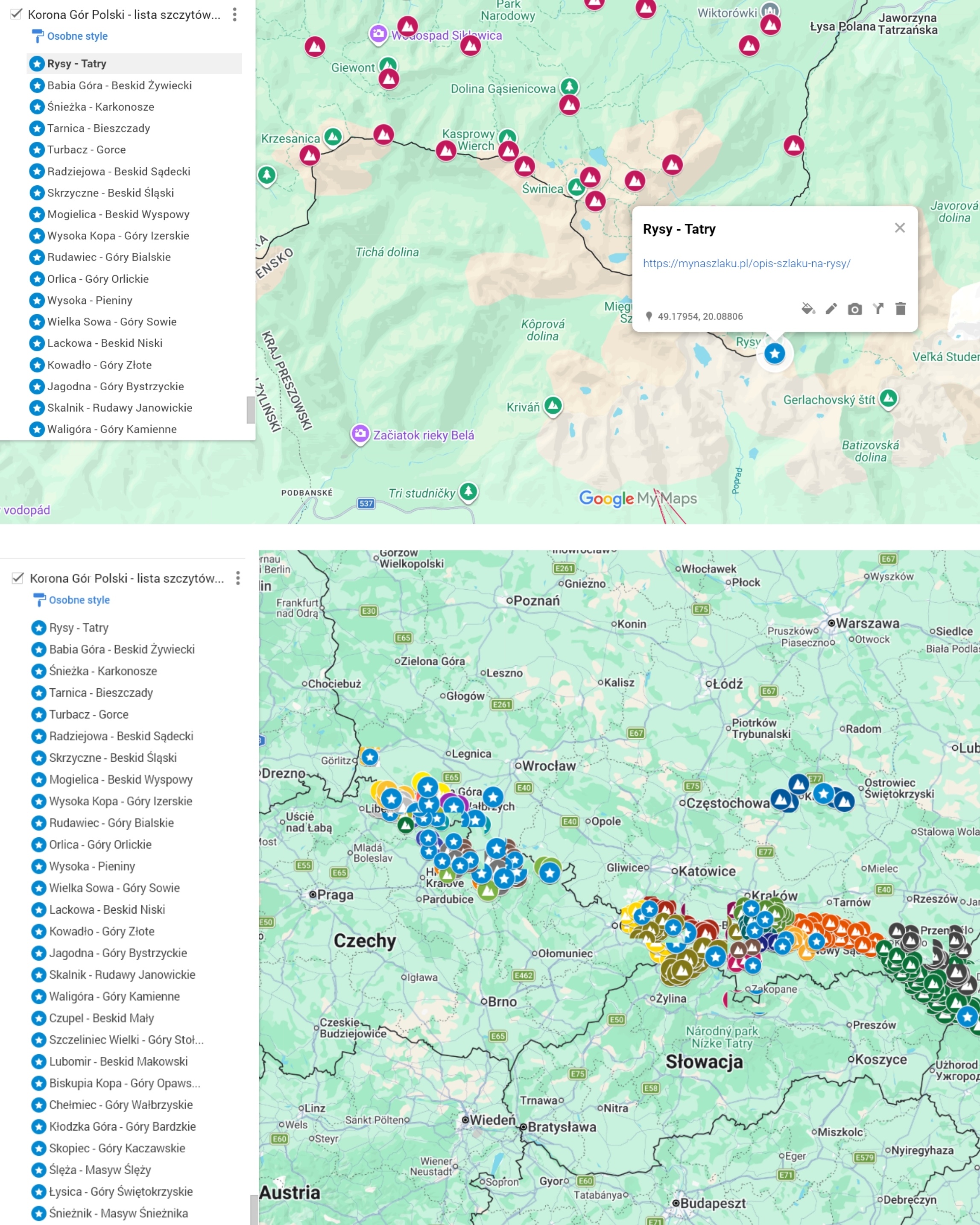 Mapa polskich gór