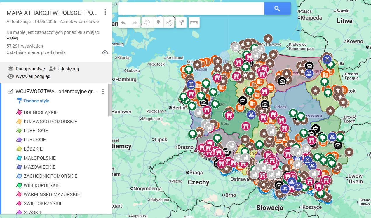 Mapa atrakcji w Polsce